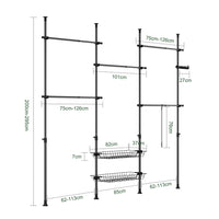 SoBuy KLS04-II-SCH Telescopic Appendiabiti da Terra, Robusto Stand Appendiabiti con Aste e Ripiani, Armadio Aperto Regolabile per Camera da Letto, Porta Abiti Nero
