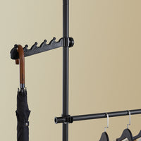 SoBuy KLS04-II-SCH Telescopic Appendiabiti da Terra, Robusto Stand Appendiabiti con Aste e Ripiani, Armadio Aperto Regolabile per Camera da Letto, Porta Abiti Nero