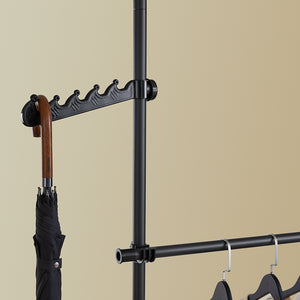 SoBuy KLS04-II-SCH Telescopic Appendiabiti da Terra, Robusto Stand Appendiabiti con Aste e Ripiani, Armadio Aperto Regolabile per Camera da Letto, Porta Abiti Nero