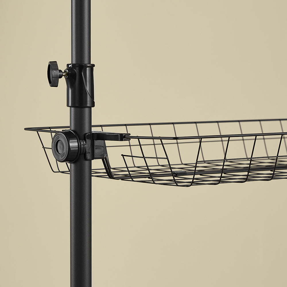 SoBuy KLS04-II-SCH Telescopic Appendiabiti da Terra, Robusto Stand Appendiabiti con Aste e Ripiani, Armadio Aperto Regolabile per Camera da Letto, Porta Abiti Nero