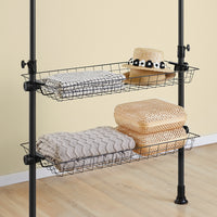 SoBuy KLS04-II-SCH Telescopic Appendiabiti da Terra, Robusto Stand Appendiabiti con Aste e Ripiani, Armadio Aperto Regolabile per Camera da Letto, Porta Abiti Nero