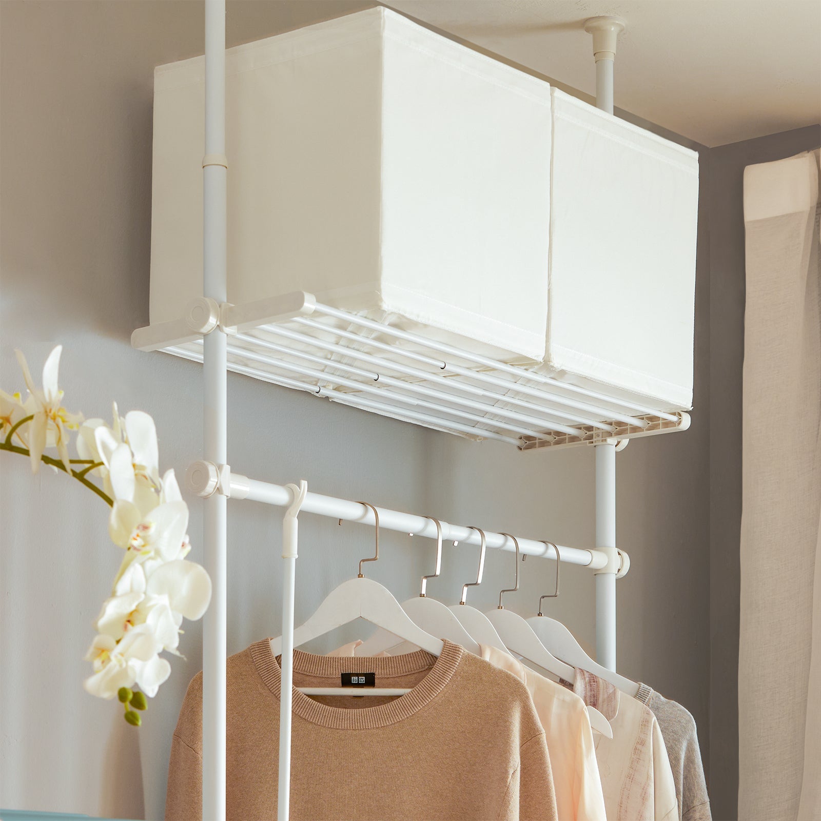 Cabina Armadio Componibile Armadio Regolabile Appendiabiti Altezza Regolabile Bianco KLS07-W
