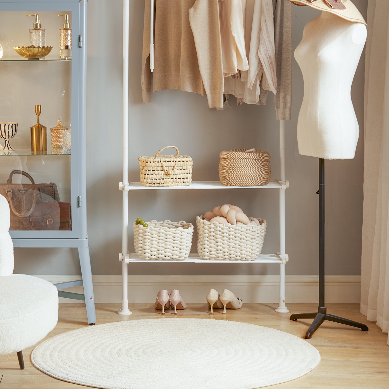 Cabina Armadio Componibile Armadio Regolabile Appendiabiti Altezza Regolabile Bianco KLS07-W