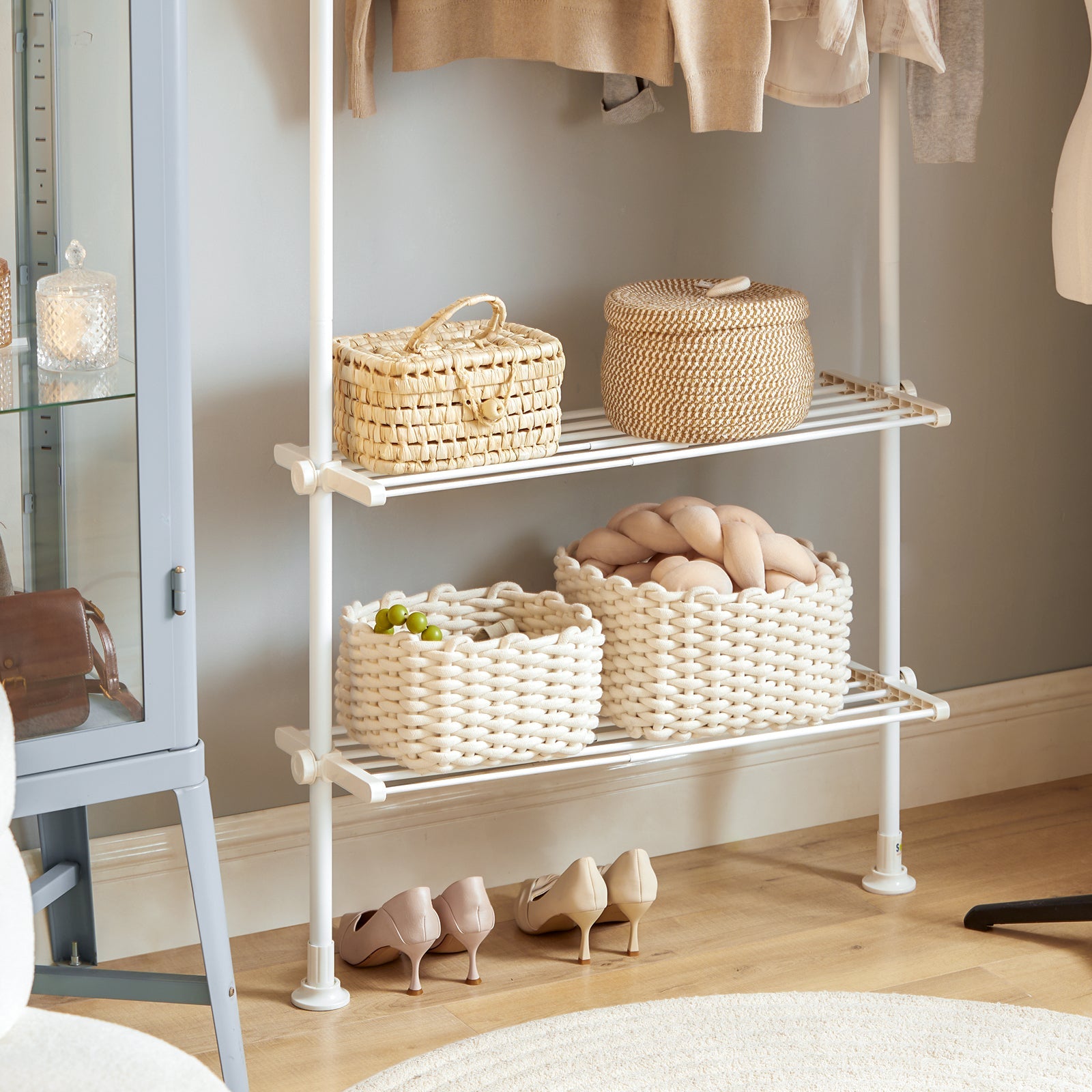 Cabina Armadio Componibile Armadio Regolabile Appendiabiti Altezza Regolabile Bianco KLS07-W