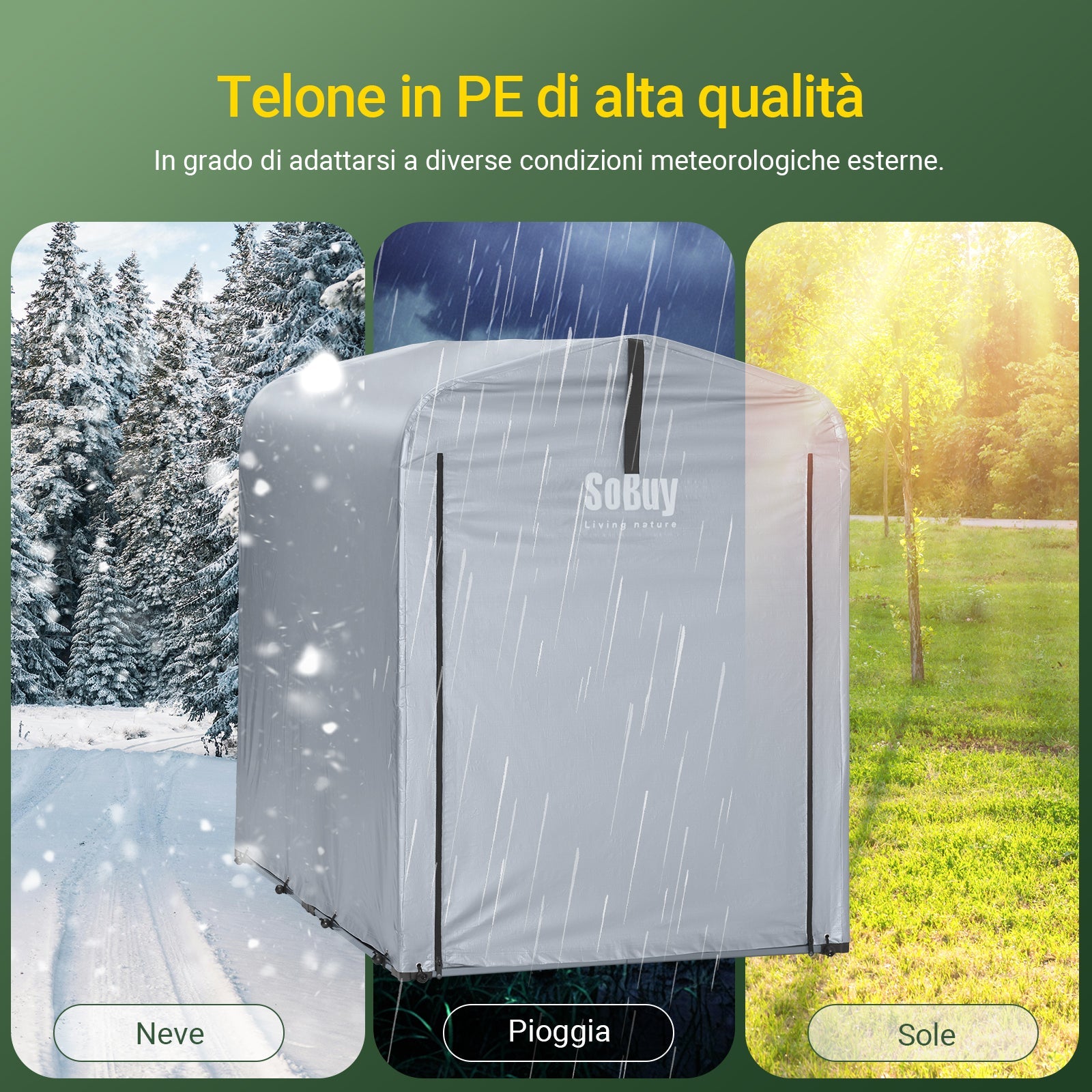 Sobuy Garage Auto per Esterno Tenda per Bicicletta Box Moto Impermeabile Tendone per Auto Moto e Attrezzi Capanno da Giardino e Ripostiglio da Esterno Argento 120x176x163 cm KLS11-K