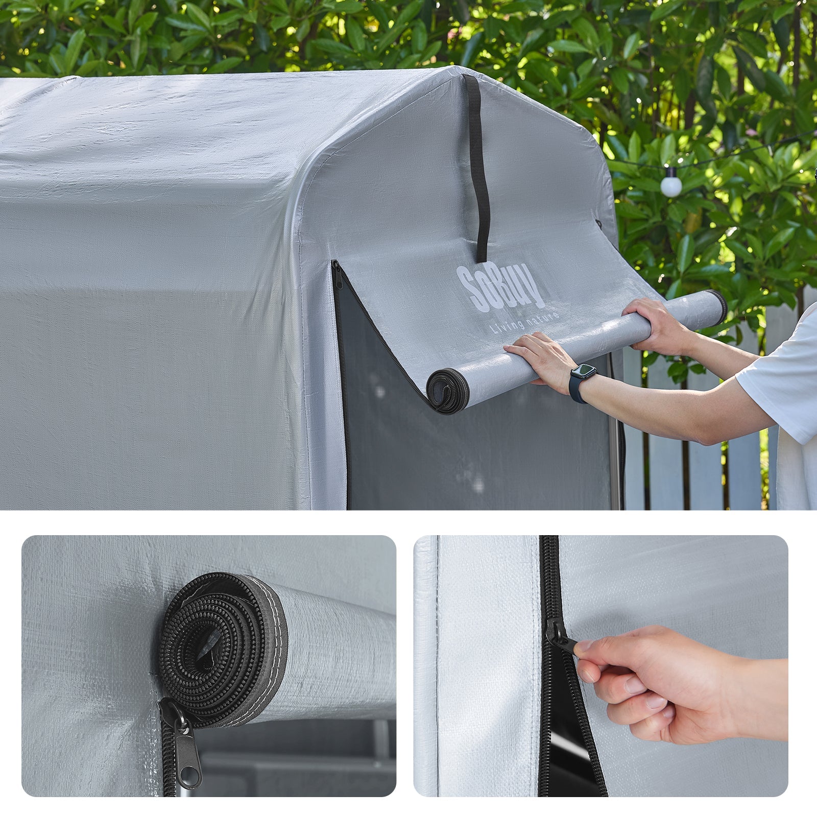 Sobuy Garage Auto per Esterno Tenda per Bicicletta Box Moto Impermeabile Tendone per Auto Moto e Attrezzi Capanno da Giardino e Ripostiglio da Esterno Argento 120x176x163 cm KLS11-K