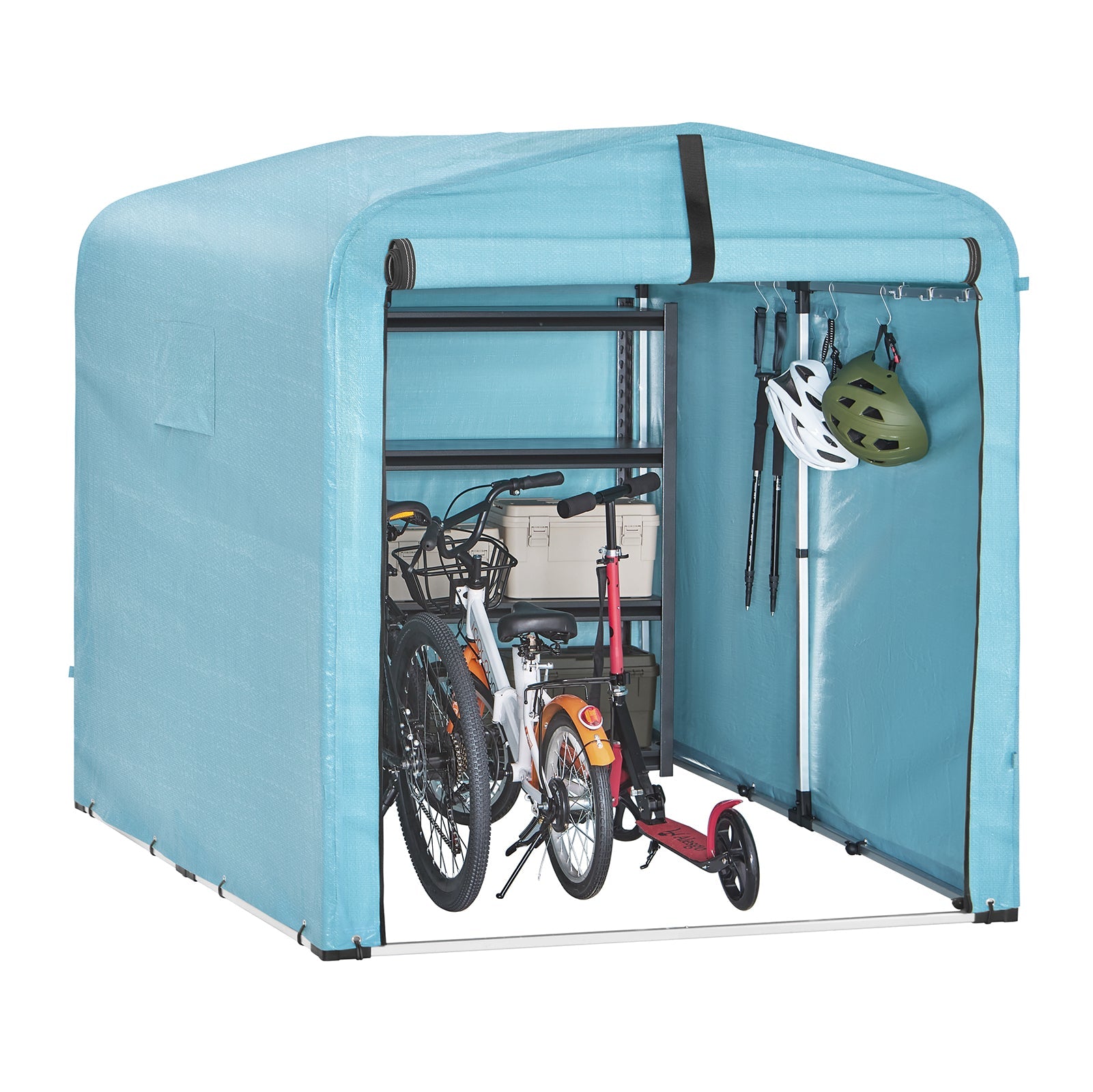 SoBuy Casetta da Giardino, Tenda Esterno Impermeabile, Rimessa Moto con Ganci, Garage per Biciclette e Attrezzi, Deposito Bici, Spazio di Stoccaggio, Azzurro, 159x219x165 cm, KLS11-L-BL