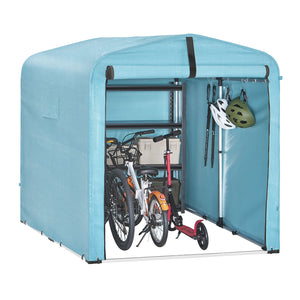 SoBuy Casetta da Giardino, Tenda Esterno Impermeabile, Rimessa Moto con Ganci, Garage per Biciclette e Attrezzi, Deposito Bici, Spazio di Stoccaggio, Azzurro, 159x219x165 cm, KLS11-L-BL