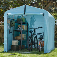 SoBuy Casetta da Giardino, Tenda Esterno Impermeabile, Rimessa Moto con Ganci, Garage per Biciclette e Attrezzi, Deposito Bici, Spazio di Stoccaggio, Azzurro, 159x219x165 cm, KLS11-L-BL