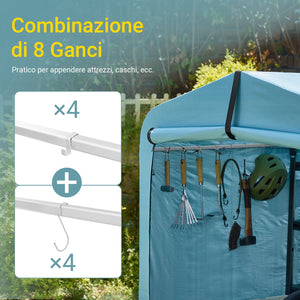 SoBuy Casetta da Giardino, Tenda Esterno Impermeabile, Rimessa Moto con Ganci, Garage per Biciclette e Attrezzi, Deposito Bici, Spazio di Stoccaggio, Azzurro, 159x219x165 cm, KLS11-L-BL