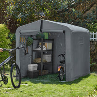 SoBuy Casetta da Giardino, Tenda Esterno Impermeabile, Rimessa Moto con Ganci, Garage per Biciclette e Attrezzi, Deposito Bici, Spazio di Stoccaggio, Grigio, 159x219x165 cm, KLS11-L-DG