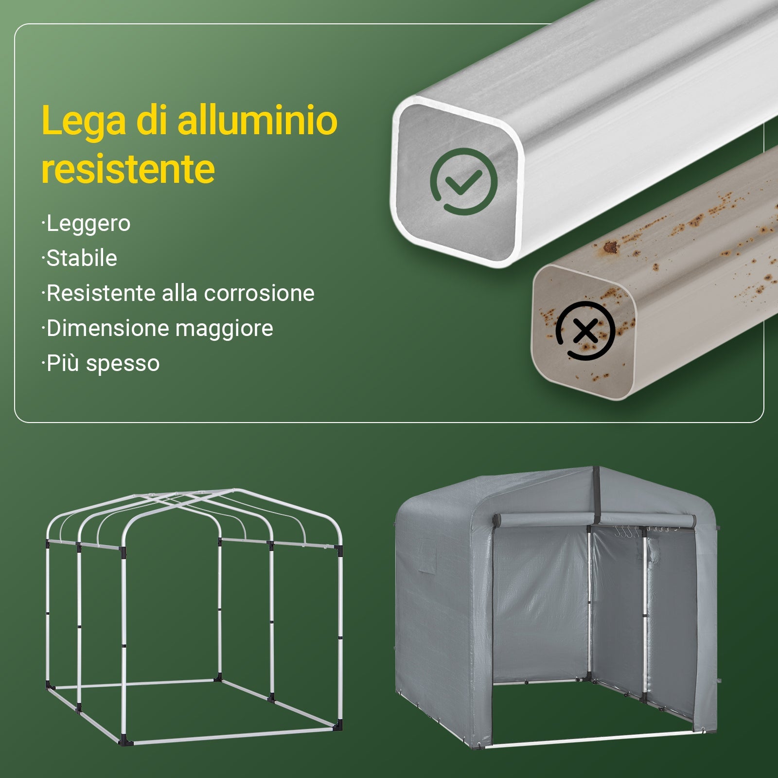 SoBuy Casetta da Giardino, Tenda Esterno Impermeabile, Rimessa Moto con Ganci, Garage per Biciclette e Attrezzi, Deposito Bici, Spazio di Stoccaggio, Grigio, 159x219x165 cm, KLS11-L-DG