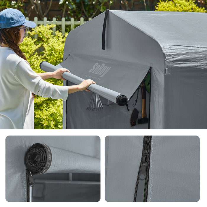 SoBuy Casetta da Giardino, Tenda Esterno Impermeabile, Rimessa Moto con Ganci, Garage per Biciclette e Attrezzi, Deposito Bici, Spazio di Stoccaggio, Grigio, 159x219x165 cm, KLS11-L-DG