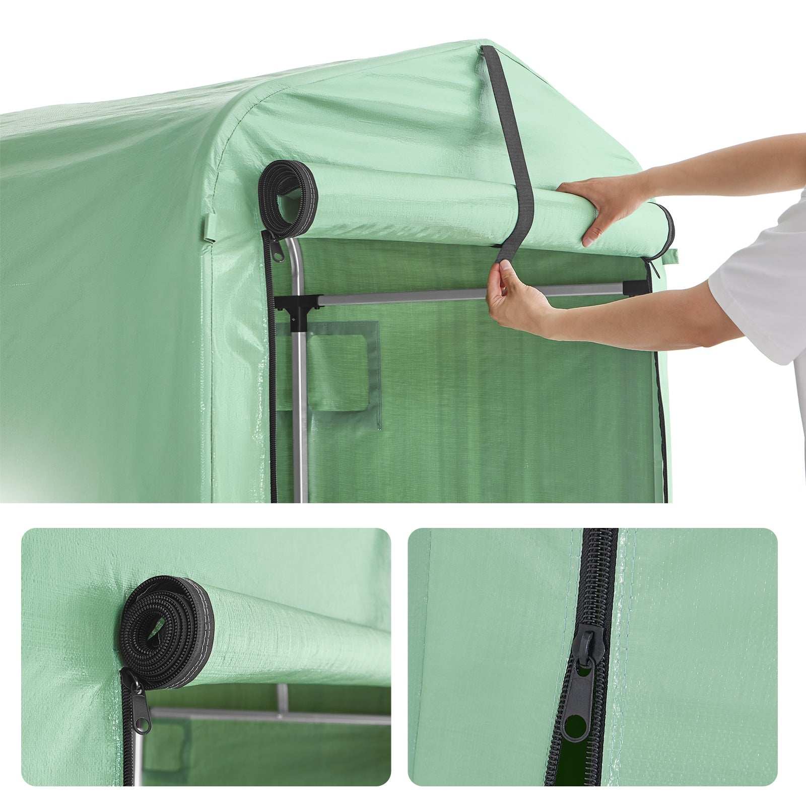 SoBuy Casetta da Giardino, Tenda Esterno Impermeabile, Rimessa Moto con Ganci, Garage per Biciclette e Attrezzi, Deposito Bici, Spazio di Stoccaggio, Verde, 159x219x165 cm, KLS11-L-GR