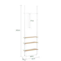 Cabina Armadio componibile da angolare Organizzazione Guardaroba con 1 asta appendiabiti e 3 ripiani L97xP24xA(193-262) cm Bianco-Naturale KLS14-WN