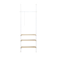 Cabina Armadio componibile da angolare Organizzazione Guardaroba con 1 asta appendiabiti e 3 ripiani L97xP24xA(193-262) cm Bianco-Naturale KLS14-WN