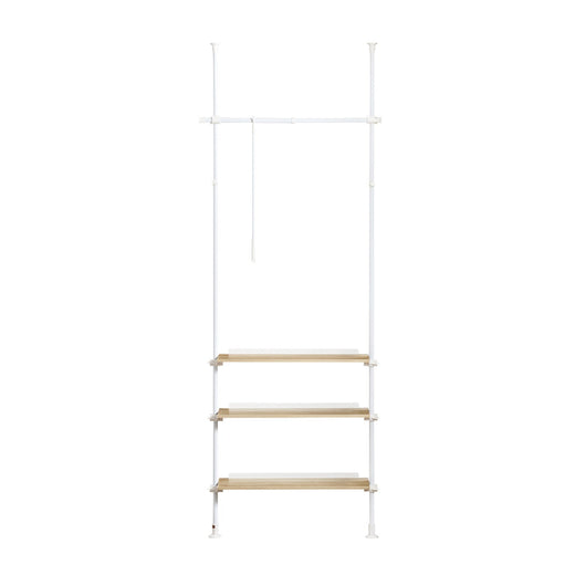 Cabina Armadio componibile da angolare Organizzazione Guardaroba con 1 asta appendiabiti e 3 ripiani L97xP24xA(193-262) cm Bianco-Naturale KLS14-WN