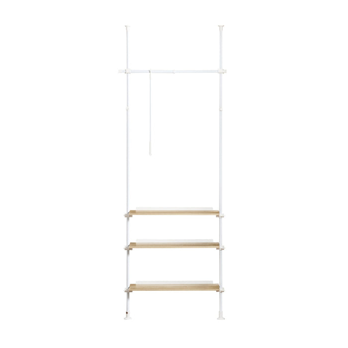 Cabina Armadio componibile da angolare Organizzazione Guardaroba con 1 asta appendiabiti e 3 ripiani L97xP24xA(193-262) cm Bianco-Naturale KLS14-WN