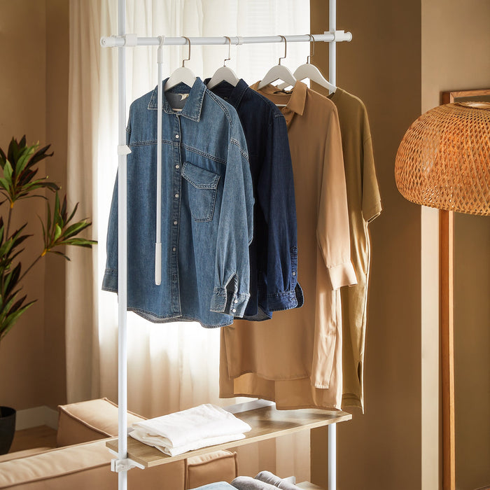 Cabina Armadio componibile da angolare Organizzazione Guardaroba con 1 asta appendiabiti e 3 ripiani L97xP24xA(193-262) cm Bianco-Naturale KLS14-WN