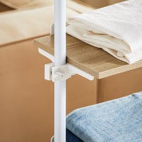 Cabina Armadio componibile da angolare Organizzazione Guardaroba con 1 asta appendiabiti e 3 ripiani L97xP24xA(193-262) cm Bianco-Naturale KLS14-WN