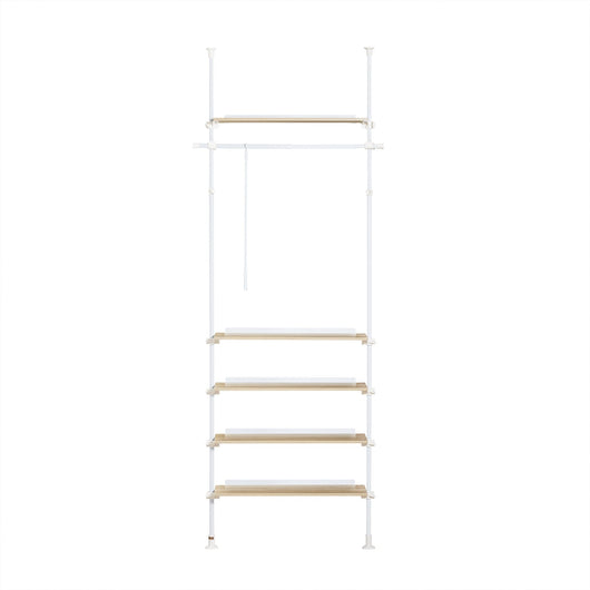 Cabina Armadio componibile da angolare Organizzazione Guardaroba con 1 asta appendiabiti e 5 ripiani L97xP24xA(193-262) cm Bianco-Naturale KLS15-WN