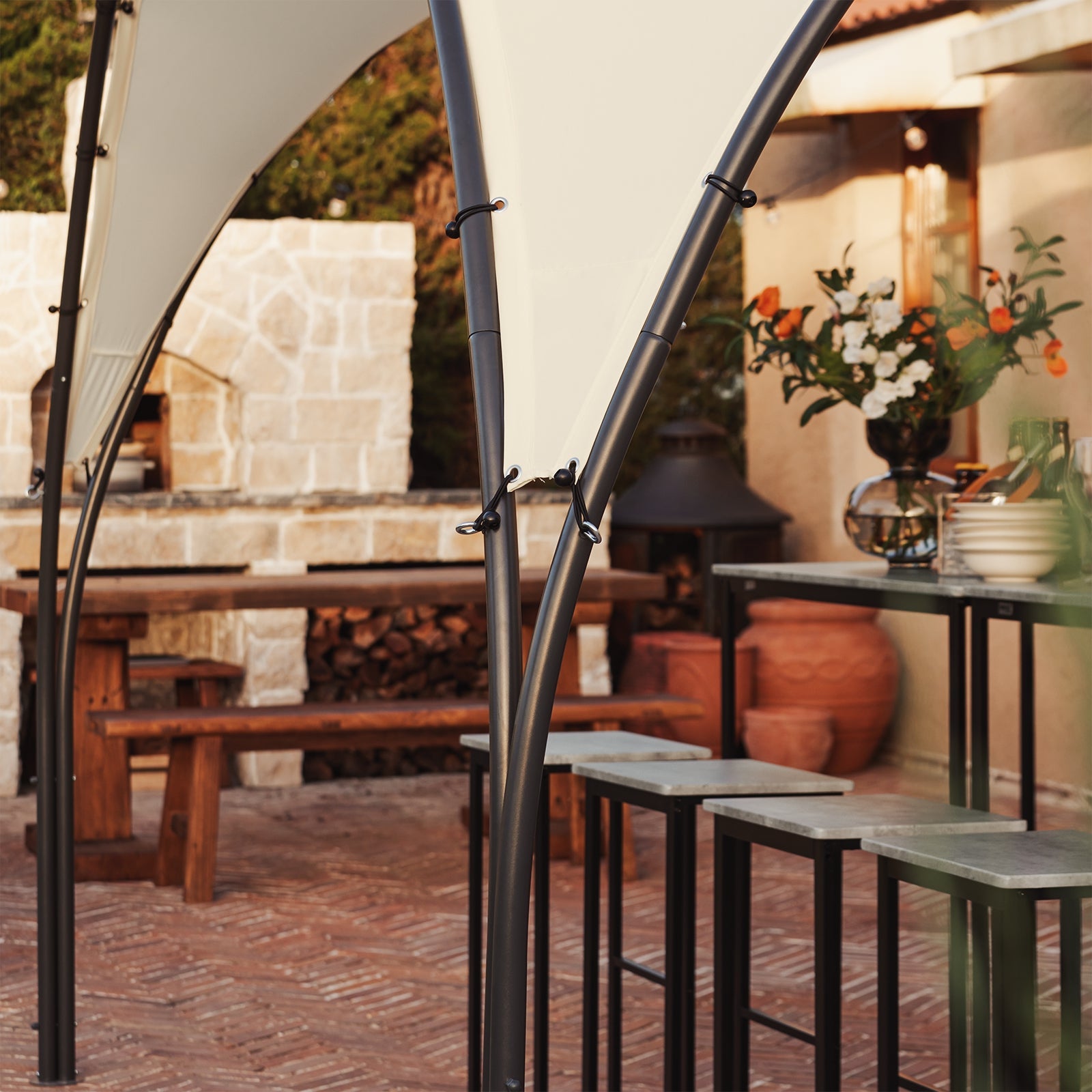 Gazebo pieghevole da campeggio, UV30, per feste, festival, invernale, stabile, beige, larghezza ca. 334 x 256 x 334 cm, KLS16-MI