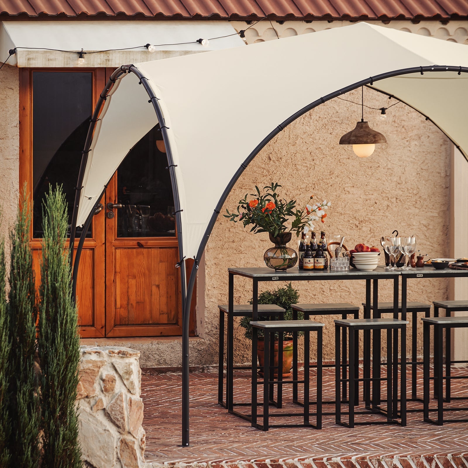 Gazebo pieghevole da campeggio, UV30, per feste, festival, invernale, stabile, beige, larghezza ca. 334 x 256 x 334 cm, KLS16-MI