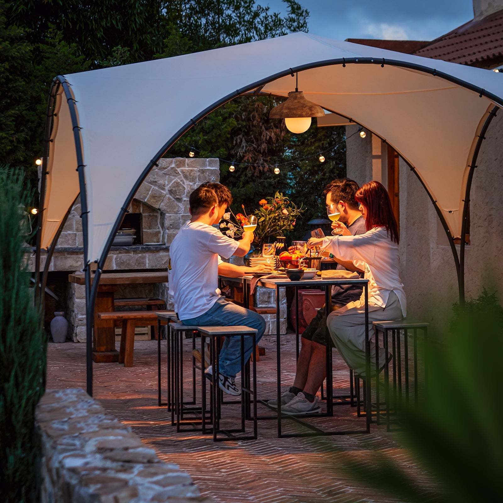 Gazebo pieghevole da campeggio, UV30, per feste, festival, invernale, stabile, beige, larghezza ca. 334 x 256 x 334 cm, KLS16-MI