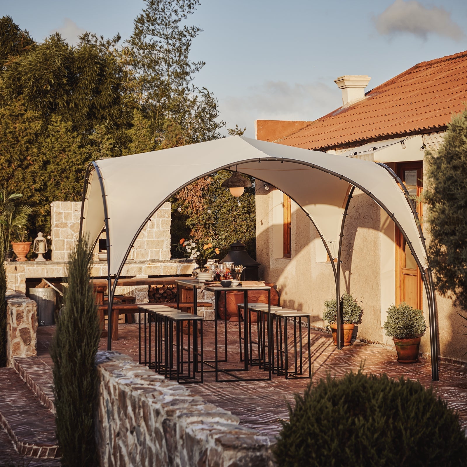 Gazebo pieghevole da campeggio, UV30, per feste, festival, invernale, stabile, beige, larghezza ca. 334 x 256 x 334 cm, KLS16-MI