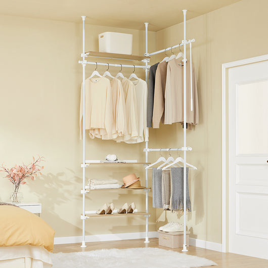 SoBuy Appendiabiti Telescopico, Stand Robusto, Armadio Aperto Regolabile con Ripiani & Barre Appendiabiti, Bianco KLS17-WN