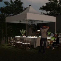 Gazebo da Giardino Pop Up 3x3 m ad Altezza Regolabile con Luci LED Solari, in Tessuto Oxford e Metallo, Bianco