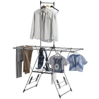 Stendibiancheria Verticale Pieghevole con Ali Regolabili 4 Supporti per Scarpe Barra e Ripiano 139x62,5x201 cm Argento