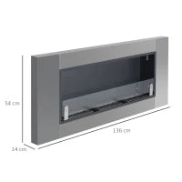Caminetto a Bioetanolo da Parete in Acciaio Inossidabile Inodore con 3 Serbatoi 1.5LT, 136 x 14 x 54cm, Argento e Nero