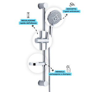 Asta doccia saliscendi 006 completo doccetta 3 funzioni multigetto h 65 cm *** pezzi 1