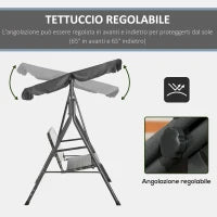 Dondolo da Giardino 3 Posti con Tettuccio Regolabile in Rattan PE, 167x112x153cm, Grigio Scuro