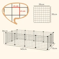 Recinto per Animali di Piccola Taglia Modulabile con Pannelli e Accessori, Gabbia per Ricci da Interno in Metallo, per Porcellini d'India e Ricci, 106x73x36 cm, Nero