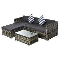 Set Mobili da Giardino da 5 Pezzi, Divanetto per Esterni con Pouf e Tavolino in Rattan PE, Grigio