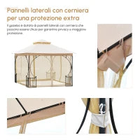 Gazebo da Giardino 3x3m in Metallo con Zanzariere e Tettuccio in Poliestere, Beige