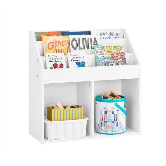SoBuy KMB01-II-W Libreria Montessori per Bambini Scaffale Portagiochi 3 Ripiani+2 Contenitori Aperti Armadietto Cameretta Bianco Sicuro Libreria Giocattoli per Bambini in Legno Bianco 68x30x68 cm