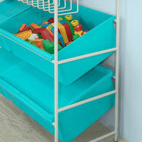 Scaffale bianco portagiochi Libreria bambini 4 scatole in blu con coperchio KMB07-B
