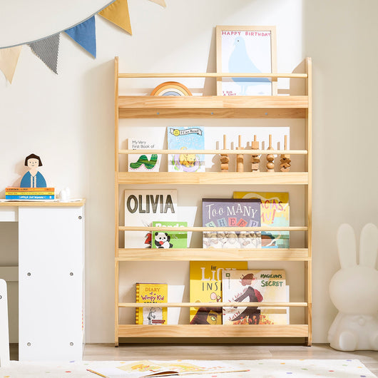SoBuy KMB08-N Libreria Montessoriana per Bambini Libreria da Parete a 4 Ripiani Porta Libri Bambini Portagiochi Cameretta Naturale 80x12x118cm