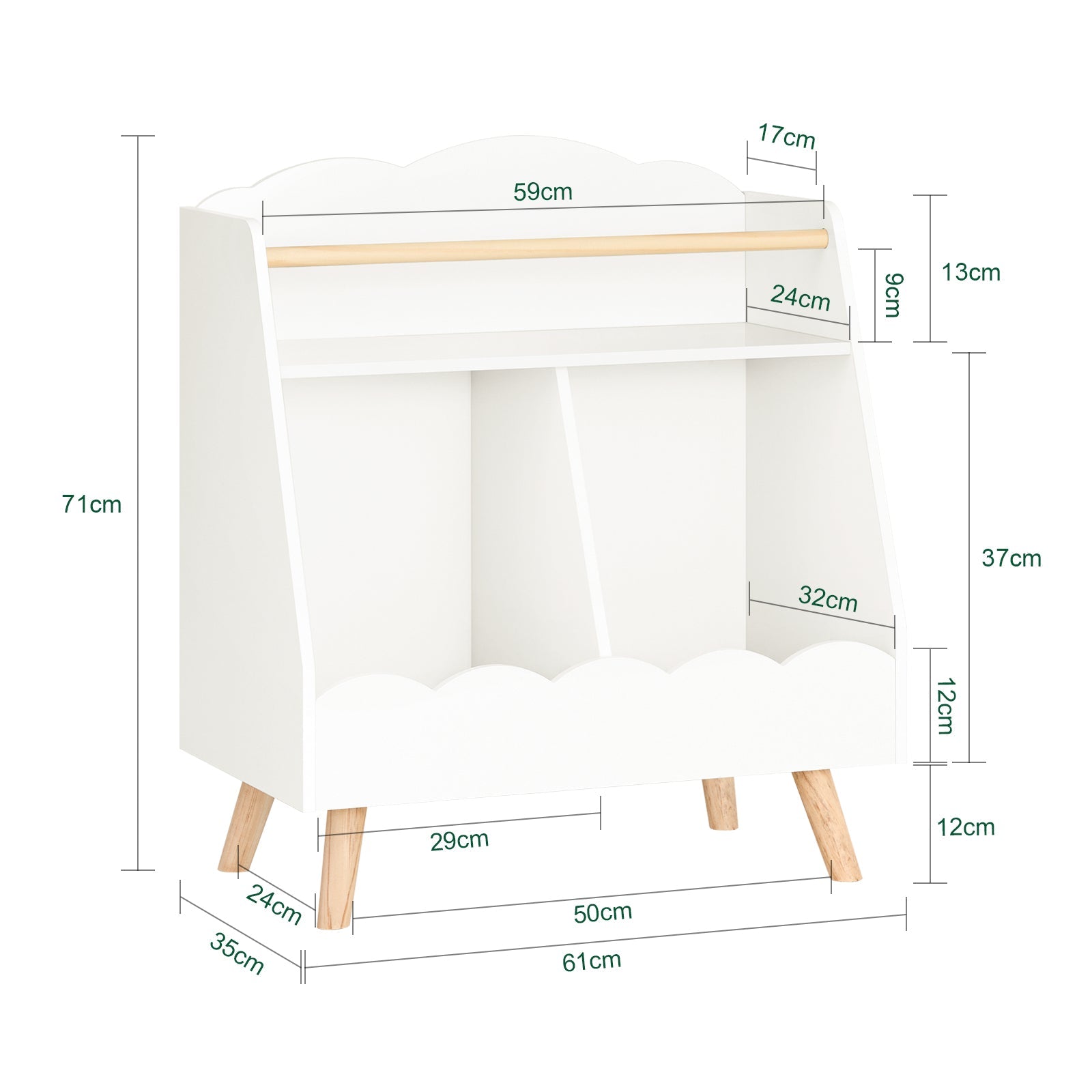 Libreria per bambini Scaffale portaoggetti con 3 scomparti Bianco 61x35x71cm KMB100-K-W