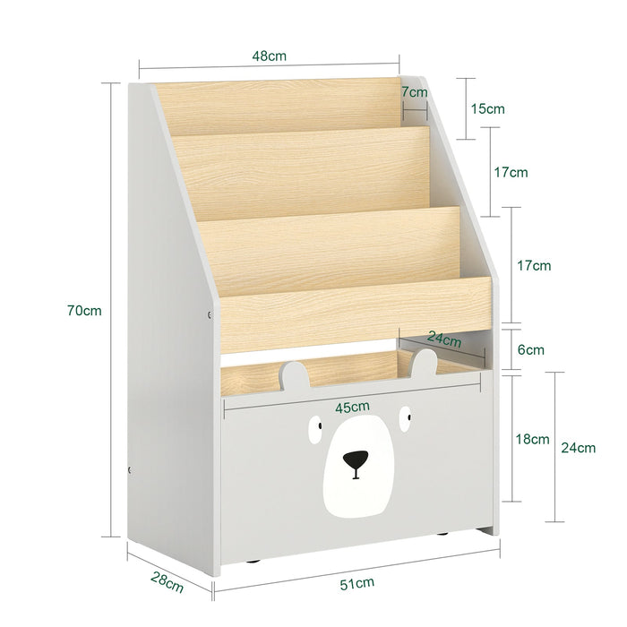 Libreria per bambini con cassetto Scaffale per giocattoli Organizzatore di giocattoli Grigio 51x28x70cm KMB104-HG