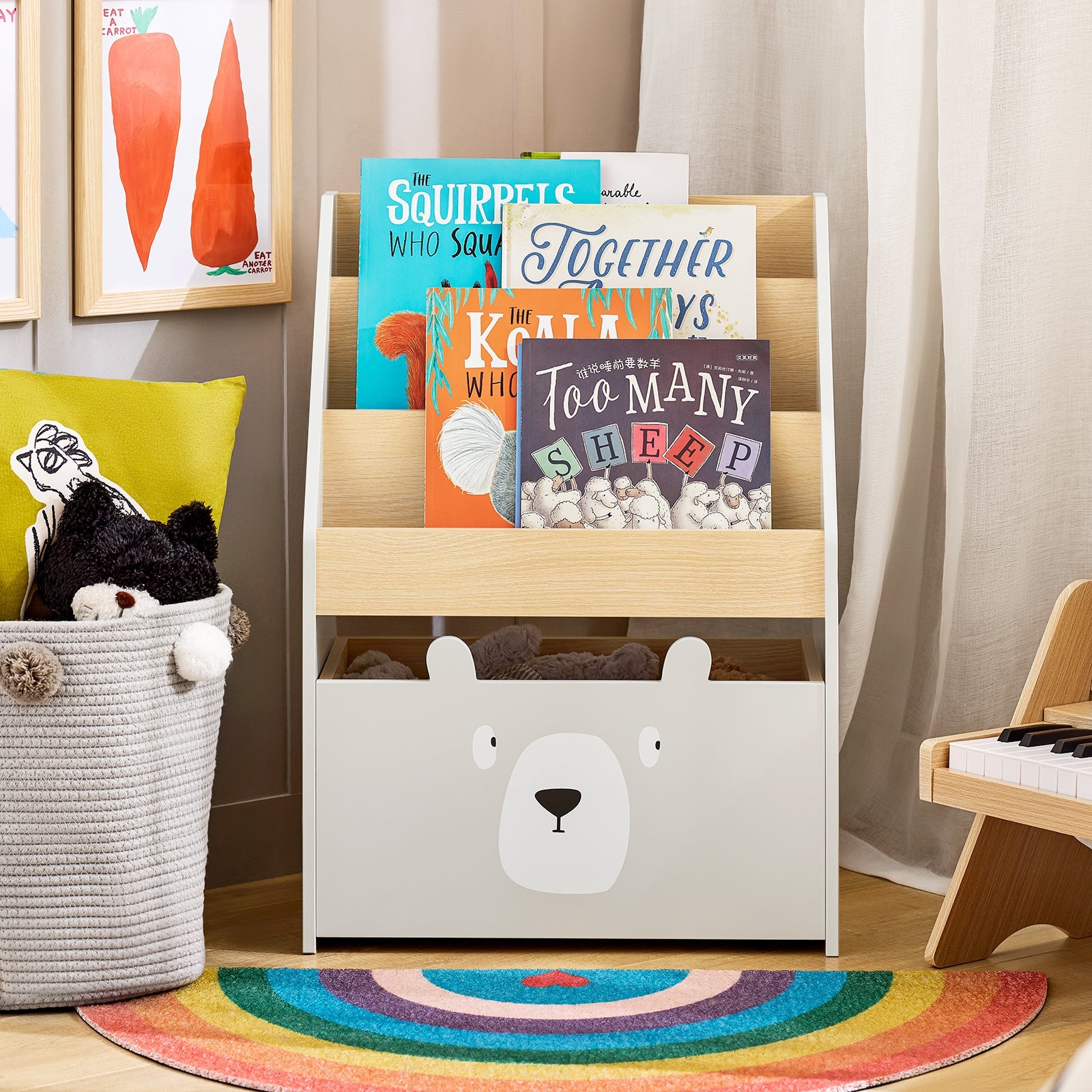 Libreria per bambini con cassetto Scaffale per giocattoli Organizzatore di giocattoli Grigio 51x28x70cm KMB104-HG