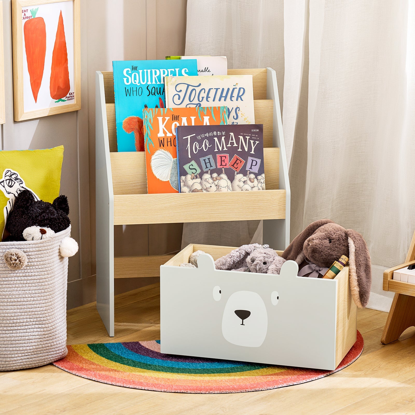 Libreria per bambini con cassetto Scaffale per giocattoli Organizzatore di giocattoli Grigio 51x28x70cm KMB104-HG