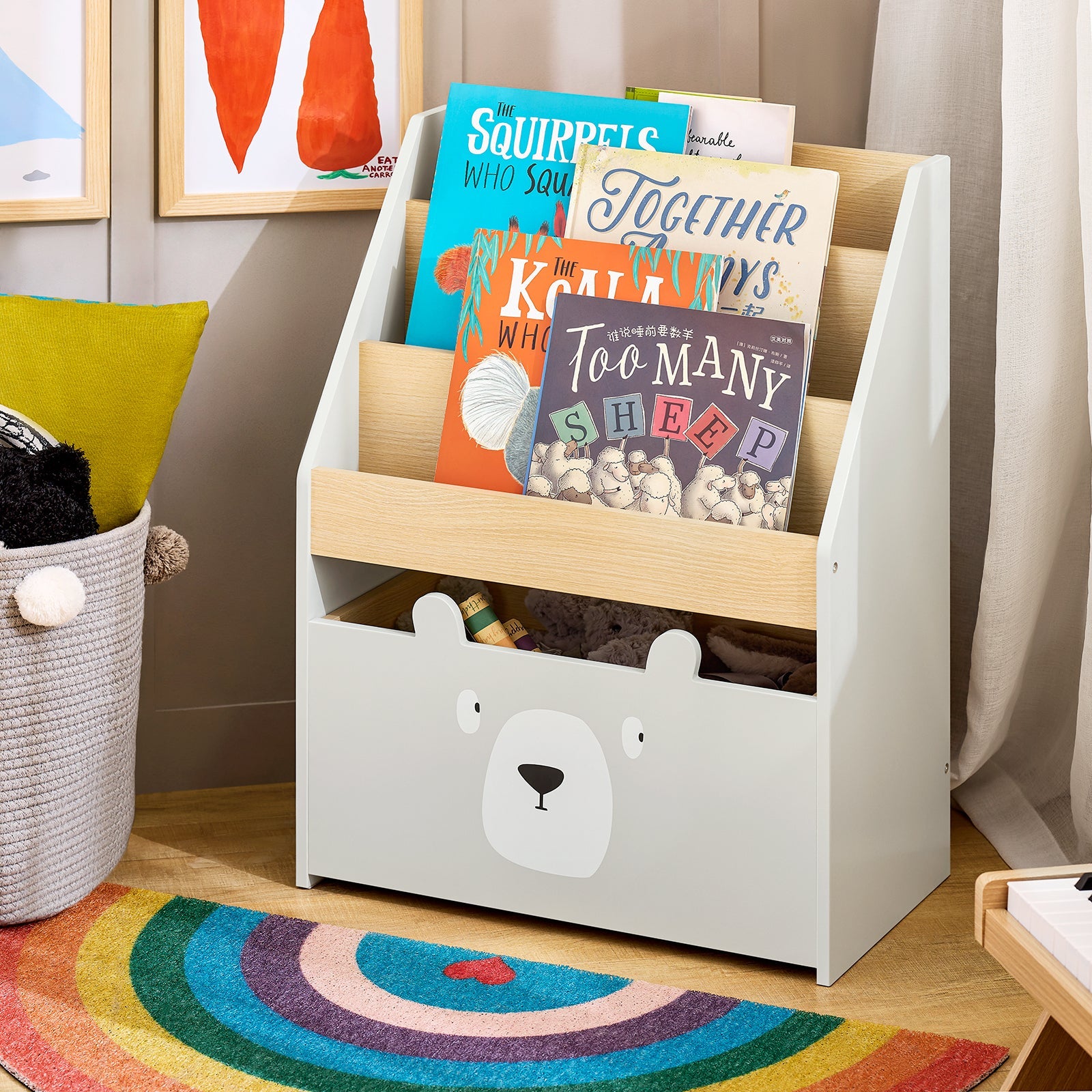 Libreria per bambini con cassetto Scaffale per giocattoli Organizzatore di giocattoli Grigio 51x28x70cm KMB104-HG