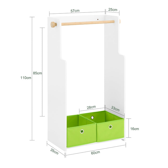 SoBuy Mobile per Bambini con Appendiabiti, Giardaroba per Bambini con 2 scatole, Armadio per bambini Bianco 60x35x110cm KMB109-W