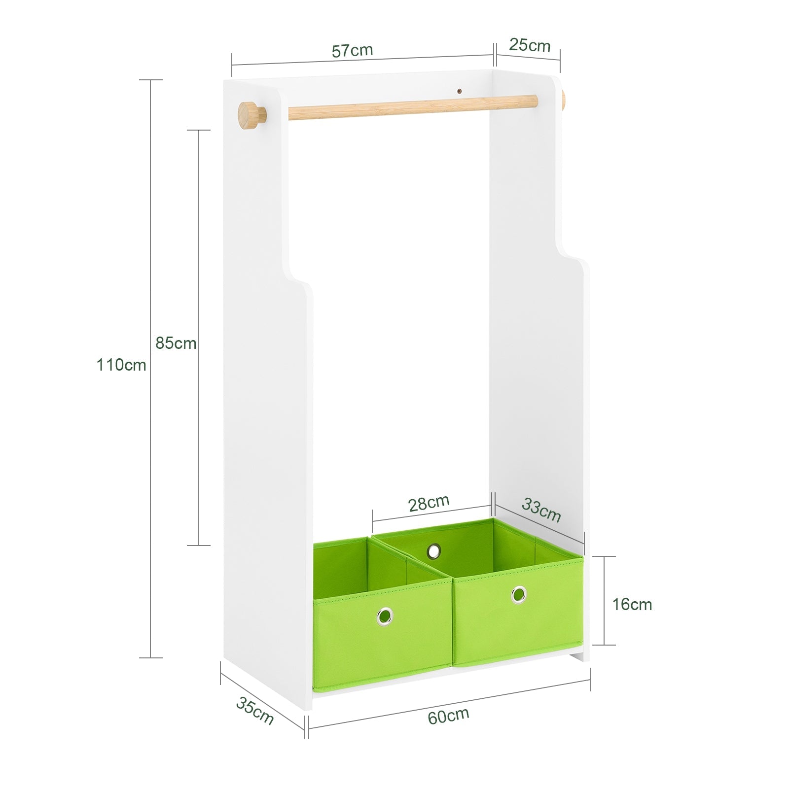 SoBuy Mobile per Bambini con Appendiabiti, Giardaroba per Bambini con 2 scatole, Armadio per bambini Bianco 60x35x110cm KMB109-W