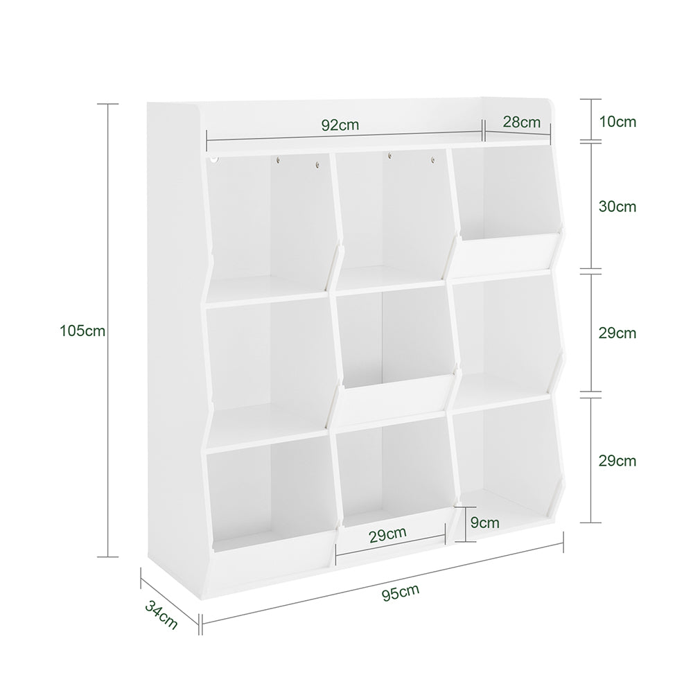 SoBuy Libreria Montessoriana per Bambini Scaffale Portagiochi con 9 Scomparti Aperti Libreria da Terra per Cameretta 95x34x105 cm Bianco KMB120-W