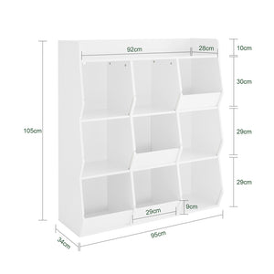 SoBuy Libreria Montessoriana per Bambini Scaffale Portagiochi con 9 Scomparti Aperti Libreria da Terra per Cameretta 95x34x105 cm Bianco KMB120-W